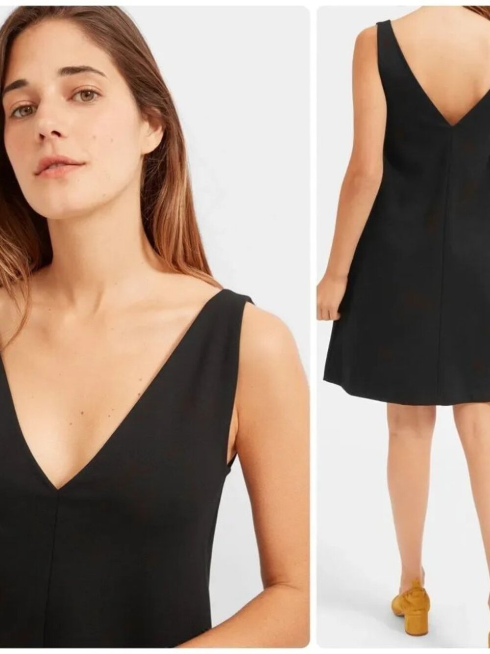 Everlane Black The Deep V-Neck A-Line Dress Swing, Size 4